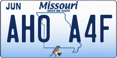 MO license plate AH0A4F