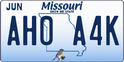 MO license plate AH0A4K