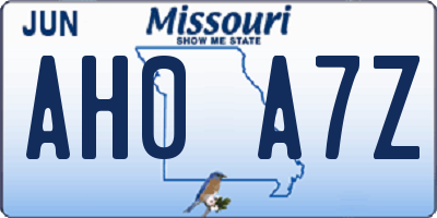 MO license plate AH0A7Z