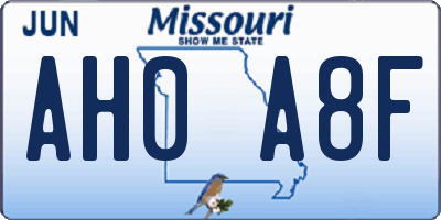 MO license plate AH0A8F