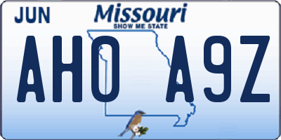 MO license plate AH0A9Z