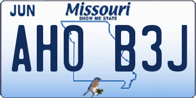 MO license plate AH0B3J