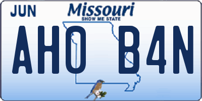 MO license plate AH0B4N