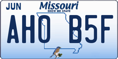 MO license plate AH0B5F