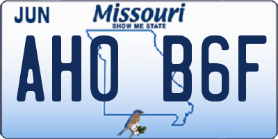MO license plate AH0B6F