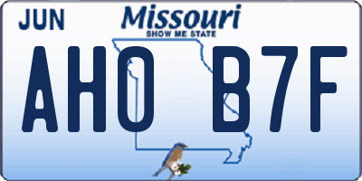 MO license plate AH0B7F