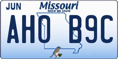 MO license plate AH0B9C