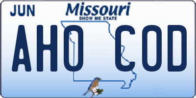 MO license plate AH0C0D
