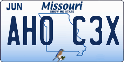 MO license plate AH0C3X