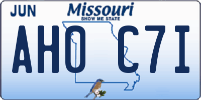 MO license plate AH0C7I