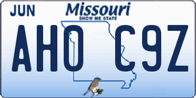 MO license plate AH0C9Z