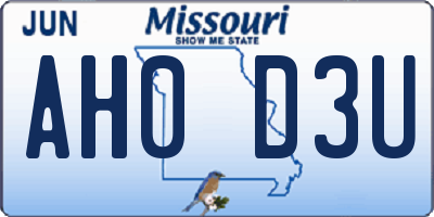 MO license plate AH0D3U