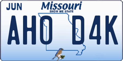 MO license plate AH0D4K