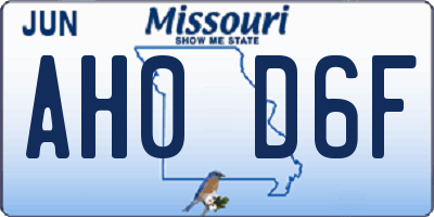 MO license plate AH0D6F