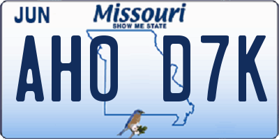 MO license plate AH0D7K