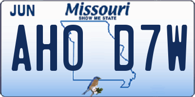 MO license plate AH0D7W
