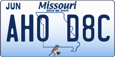 MO license plate AH0D8C