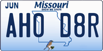 MO license plate AH0D8R