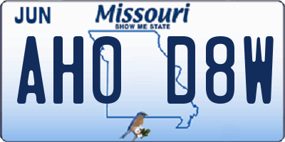 MO license plate AH0D8W