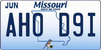 MO license plate AH0D9I