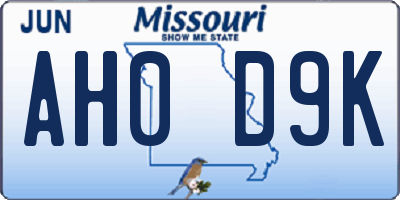 MO license plate AH0D9K