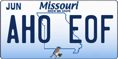 MO license plate AH0E0F