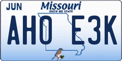 MO license plate AH0E3K