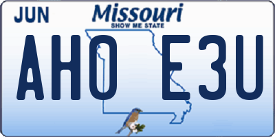 MO license plate AH0E3U