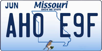 MO license plate AH0E9F