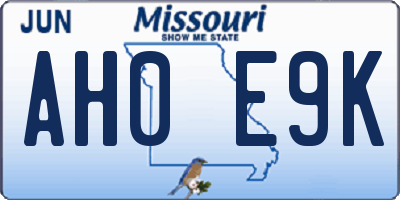 MO license plate AH0E9K