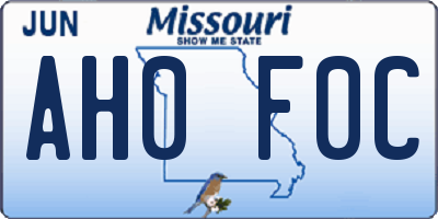 MO license plate AH0F0C