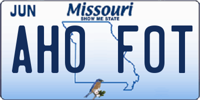 MO license plate AH0F0T