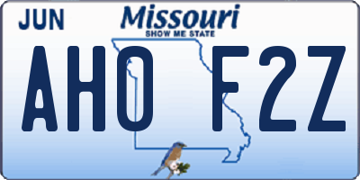 MO license plate AH0F2Z