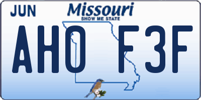 MO license plate AH0F3F