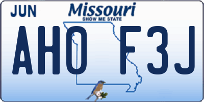 MO license plate AH0F3J