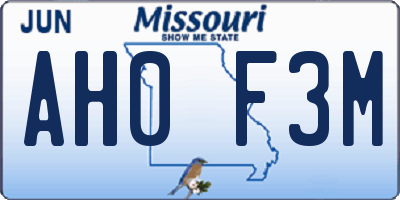MO license plate AH0F3M