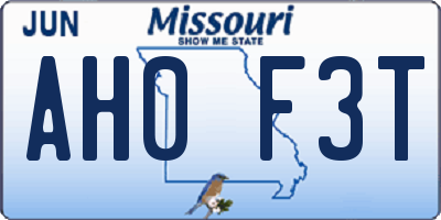 MO license plate AH0F3T