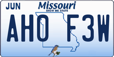 MO license plate AH0F3W