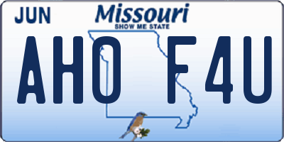 MO license plate AH0F4U