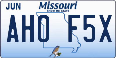 MO license plate AH0F5X