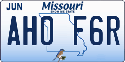 MO license plate AH0F6R