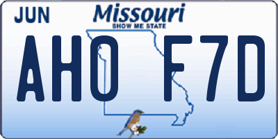 MO license plate AH0F7D