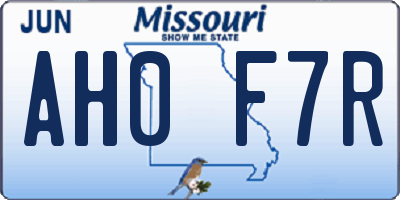 MO license plate AH0F7R