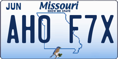 MO license plate AH0F7X
