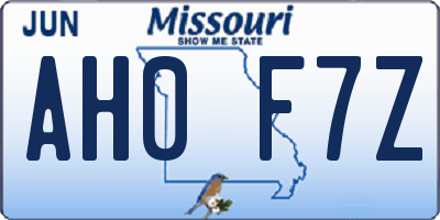 MO license plate AH0F7Z