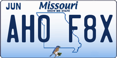 MO license plate AH0F8X