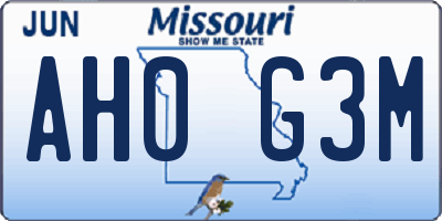 MO license plate AH0G3M