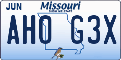 MO license plate AH0G3X