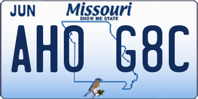 MO license plate AH0G8C