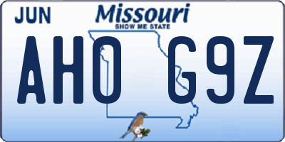 MO license plate AH0G9Z